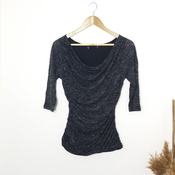 H&M Scoop Neck Black White 3/4 Sleeves Business Casual Office Lightweight Top - Picture 1 of 8